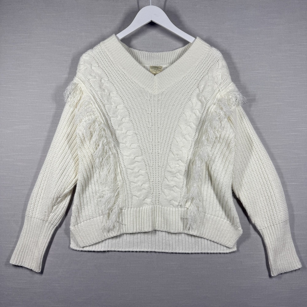 Telluride Clothing Company Sweater Women Medium White Knit Fringe Boho Cozy